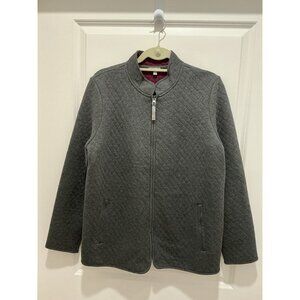 Talbots Jacket Size X (14W-16W) Quilted Grey With Burgundy Lining Zip Up Pockets